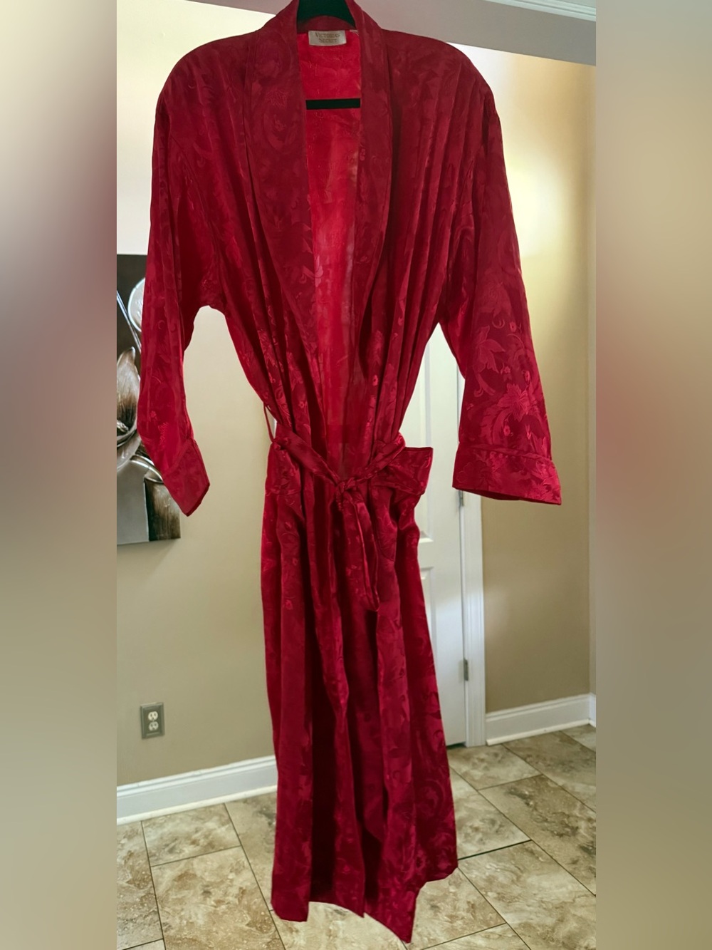 Victoria's Secret Red Satin Floral Long Robe size M/L